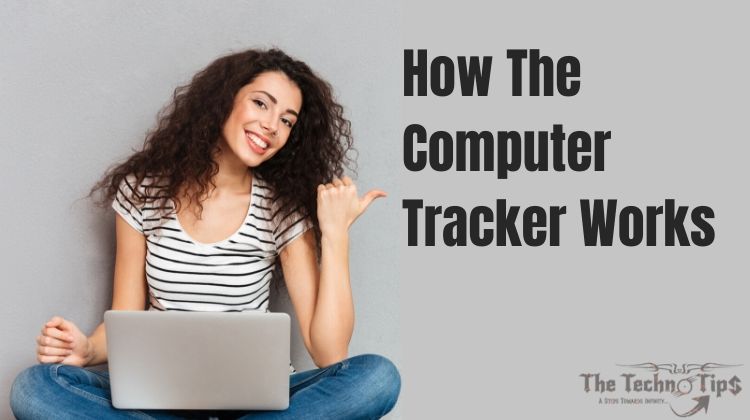 In this image girl smile and hold  laptop-How The Computer Tracker Works-thetechnotips.com