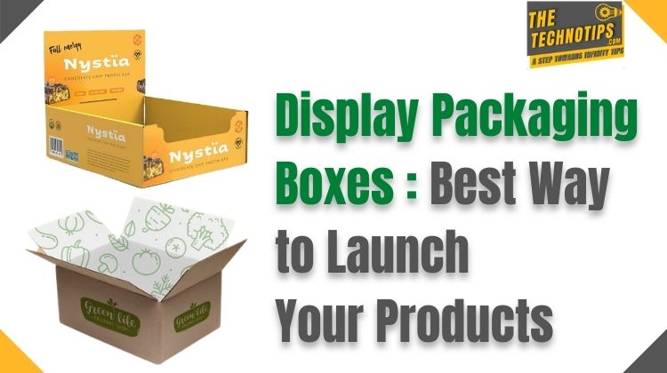 in this image there is yellow and brown display packaging boxes and thetechnotips logo