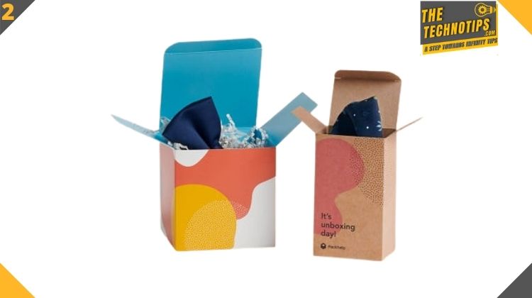 in this image there is blue & yellow display packaging boxes and thetechnotips logo